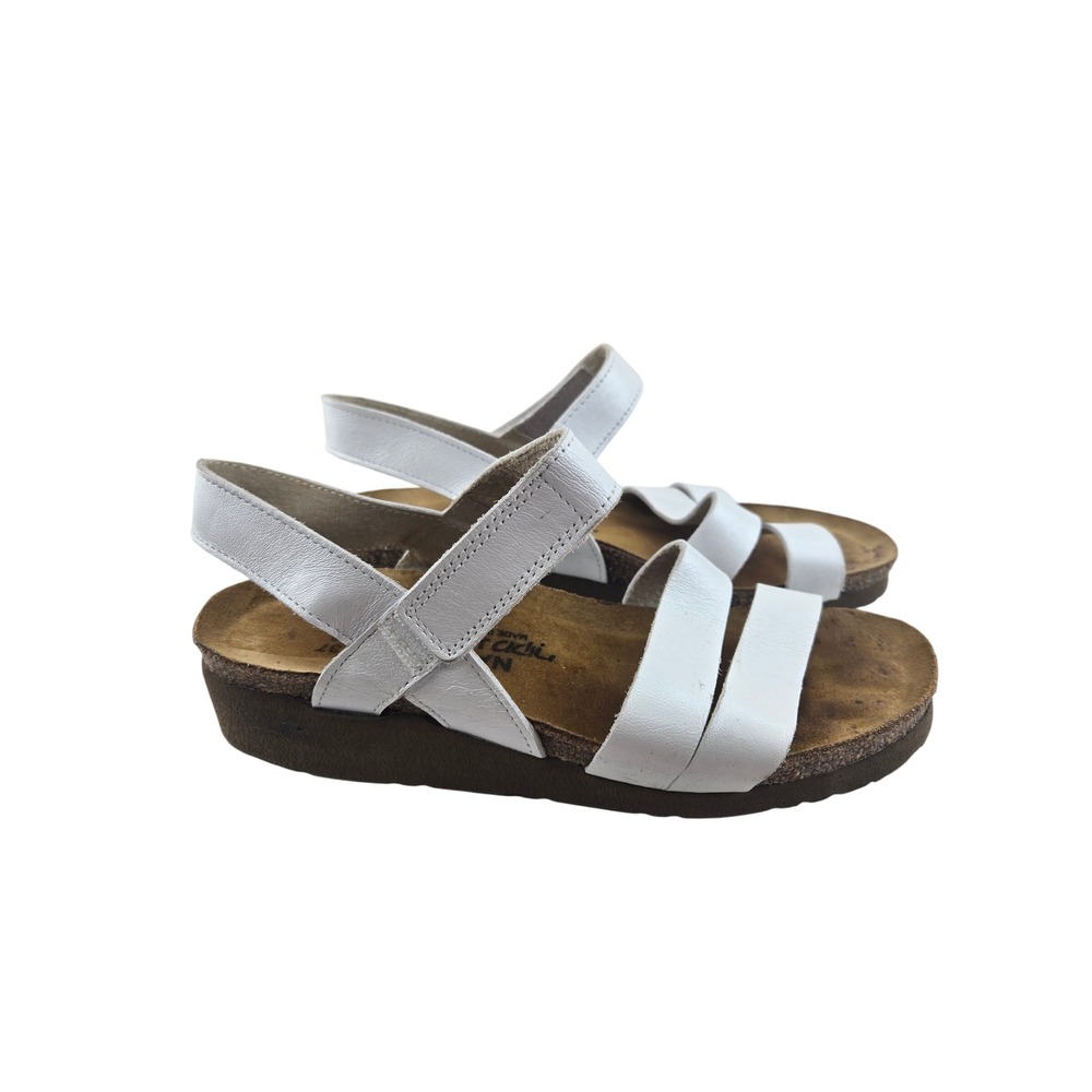 Naot Kayla Womens 37 6-6.5 White Leather Cork Footbed Sandals Made in Israel